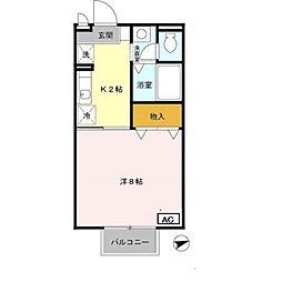 近鉄京都線 伏見駅 徒歩10分の賃貸アパート 2階1Kの間取り