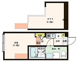 ハーモニーテラス篠崎 1階ワンルームの間取り