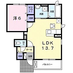 プティボヌールI 1階1LDKの間取り