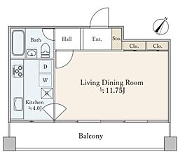 広尾ホームズ 8階1Kの間取り