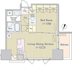 サイプレス日本橋本町 12階1LDKの間取り