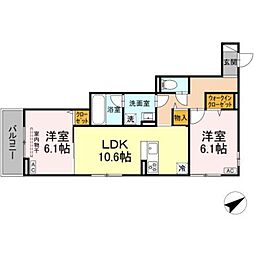 川崎市多摩区生田1丁目アパート 2LDKの間取図画像