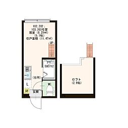 Ｅｔｅｒｎａｌ　ｃｏｕｒｔ　ＨＩＲＡＩ 1階ワンルームの間取り