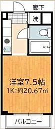 テディマンション 7階1Kの間取り