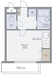 野方ウィズ 1階ワンルームの間取り