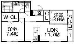 プリマヴェーラ 3階2LDKの間取り