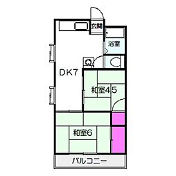 コーポT＆T 2階2DKの間取り