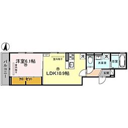 カルム アビタシオン北出島 3階1LDKの間取り