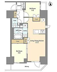 グランカーサ船堀II 11階2LDKの間取り