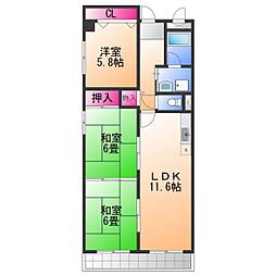 クロスロウズ荒木街 3LDKの間取図画像