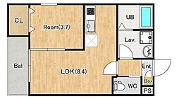 ジーメゾン春日部ウェスト 3階1LDKの間取り