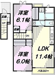 ニューシオンハイム 2LDKの間取図画像
