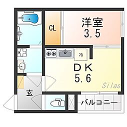 ブライト伏見 3階1DKの間取り