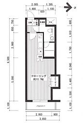 広尾レジデンスB棟 2階ワンルームの間取り