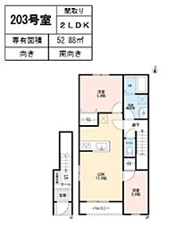 川口市桜町4丁目アパート 2LDKの間取図画像