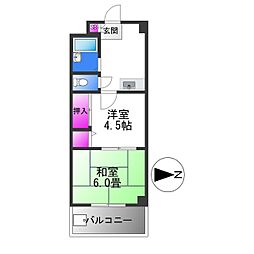 キッポー平野加美 2DKの間取図画像