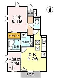 Ts south 1階2DKの間取り