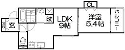 クリエオーレ星田 1LDKの間取図画像