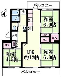永山ハイツ3号棟 9階3LDKの間取り