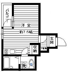 ブライトステージ南田中 1階ワンルームの間取り