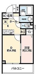 板橋区赤塚6丁目マンション 1DKの間取図画像