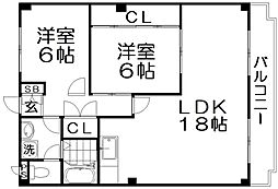 バンブーパレス 3階2LDKの間取り