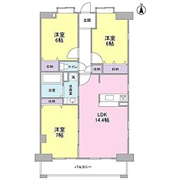 ガーデンコート浦和東 4階3LDKの間取り