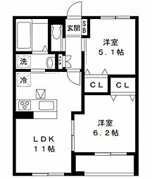 ソレイユ 2LDKの間取図画像
