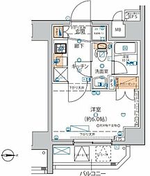 ライジングプレイス綾瀬三番館 6階1Kの間取り