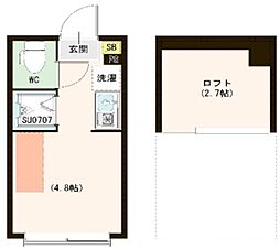 ハーモニーテラス小竹向原II 1階ワンルームの間取り