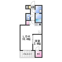 ジーメゾン岸和田ラクセル 1階1LDKの間取り