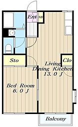 ロワール上河内II 2階1LDKの間取り