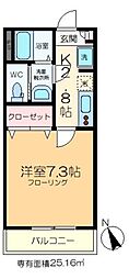 カーサ・ビアンカ 1Kの間取図画像
