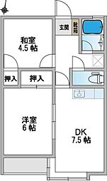 デュエット本太 2階2DKの間取り
