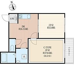 ラシクラス日暮里 2階2DKの間取り