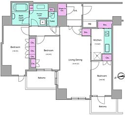 レジディアタワー目黒不動前 25階3LDKの間取り