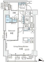 ロイヤルパークス赤羽サウス 4階2LDKの間取り