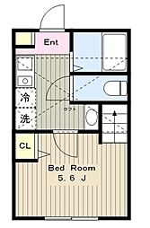 シリウス相模大野 1階1Kの間取り