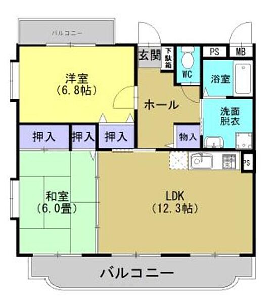 サニーサイド 305｜熊本県熊本市東区長嶺南６丁目(賃貸マンション2LDK・3階・60.88㎡)の写真 その3