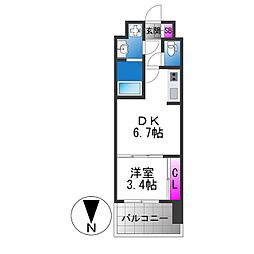 D.Clarest長田駅前 1DKの間取図画像