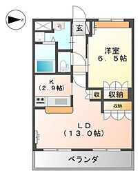 ＣｏＣｏ．グレイス 2階1LDKの間取り