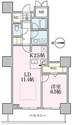 ロイヤルパークスタワー南千住 7階1LDKの間取り