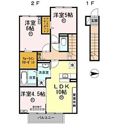 D-room内原　B棟 2階3LDKの間取り