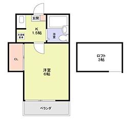 フラリッシュ鶴見 1Kの間取図画像