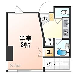 京都地下鉄東西線 二条城前駅 徒歩3分の賃貸マンション 2階1Kの間取り
