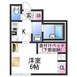 レオパレス北出島 1Kの間取図画像