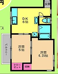 栃の木ハウス 2DKの間取図画像