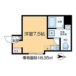 アミスタ小菅 2階ワンルームの間取り