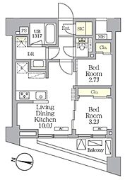 野方レジデンス 2LDKの間取図画像