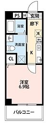 中台けやき苑 3階1Kの間取り